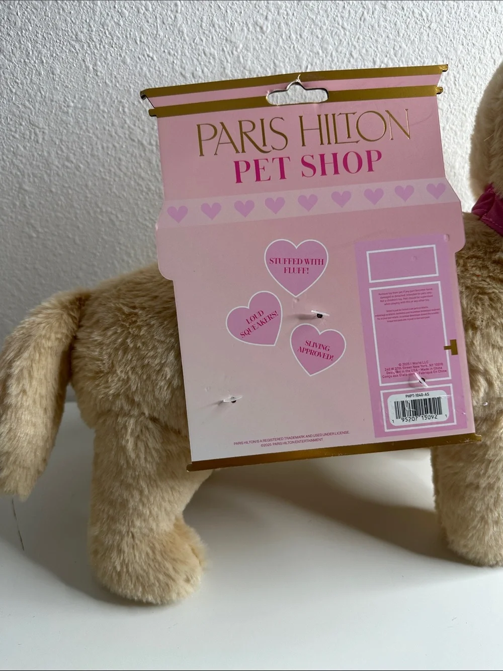 Paris Hilton Plush Dog with Pink Bandana - Cream Fur